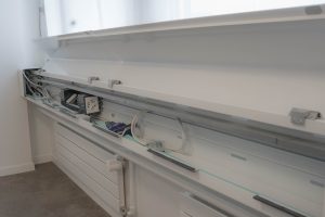 open electrical wall trunking with power and data cabling
